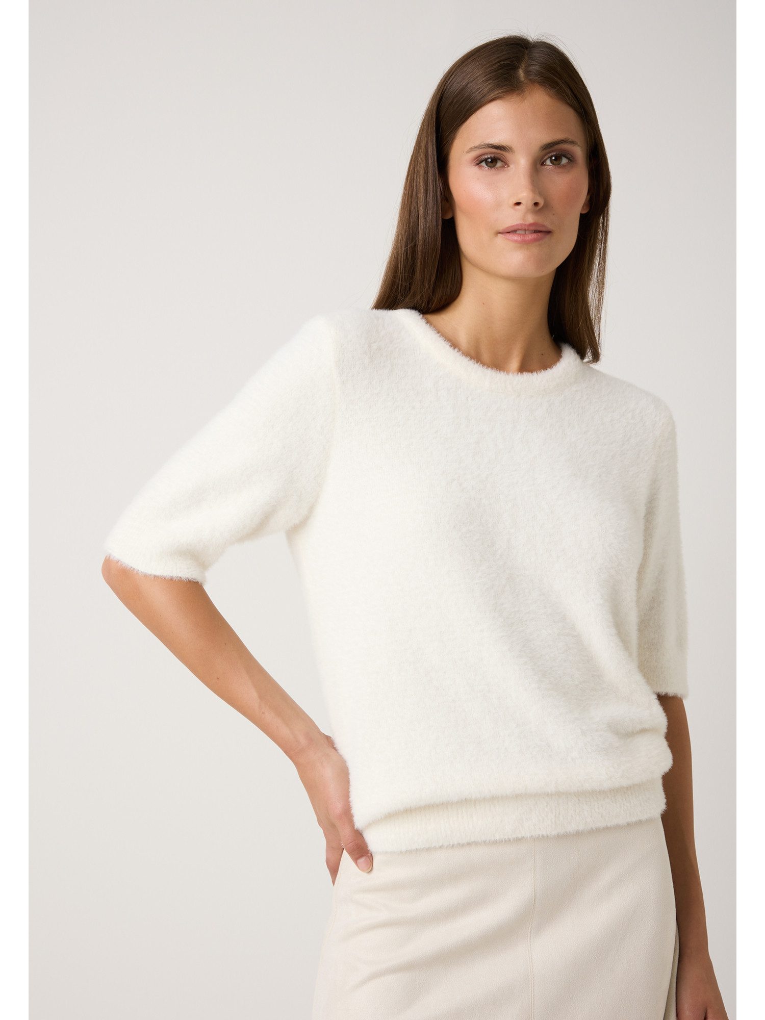 Rundhalspullover haariger Flauschpullover