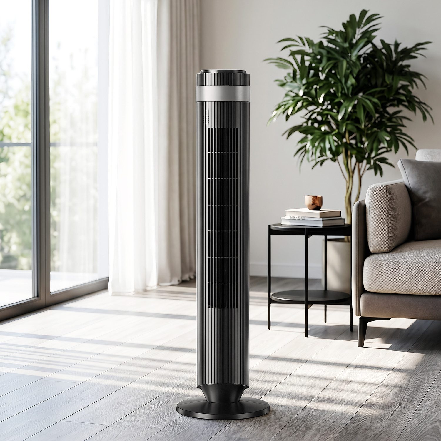 oyajia Turmventilator Ventilator leise 45° Oszillation,3 Geschwindigkeiten,6 Modi,12H Timer, Standventilator mit Fernbedienung, LED-Lichtleiste, für Zimmer, Büro