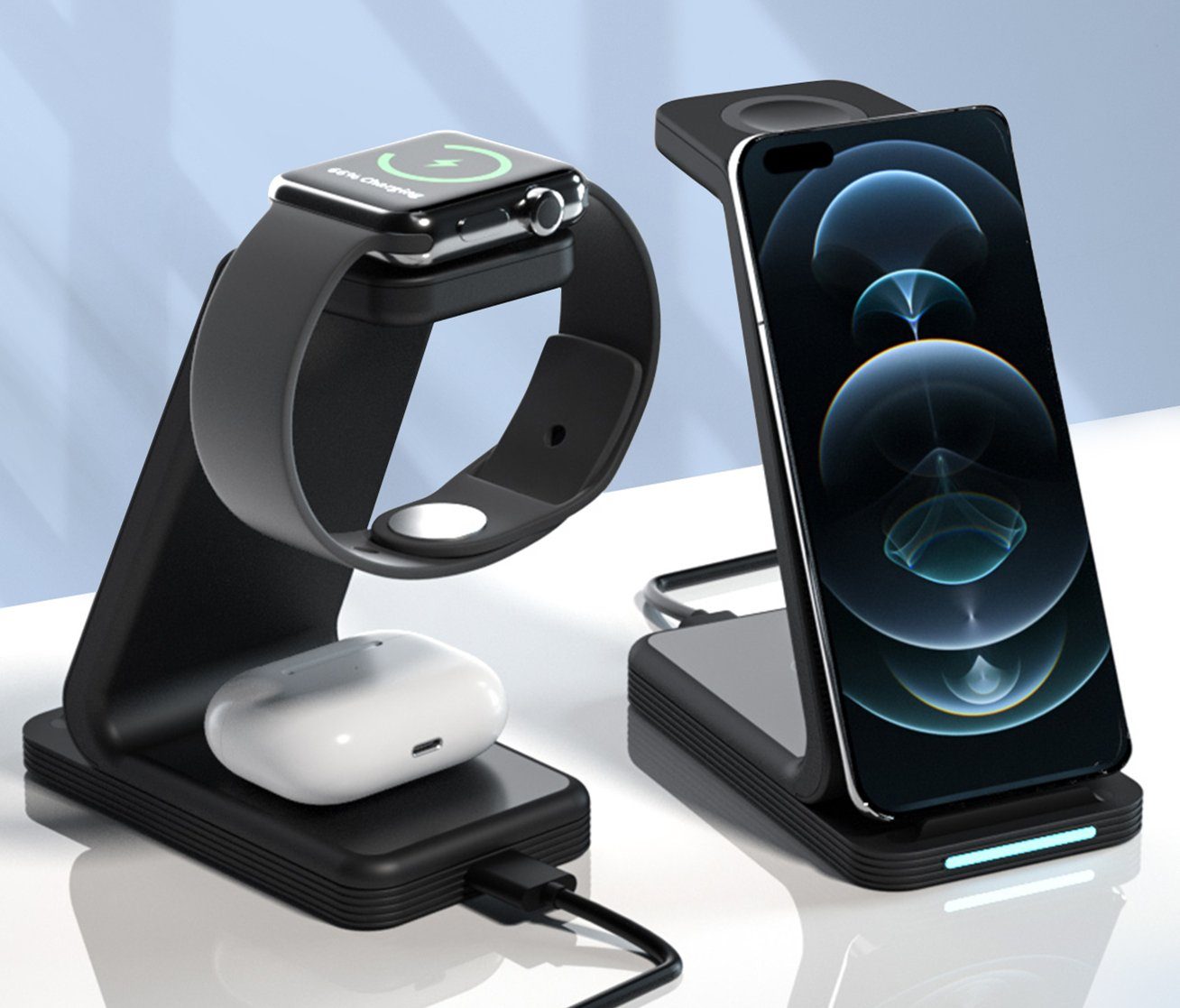 7Magic Qi Ladegerät Induktive Ladestation Wireless Charger (2500,00 mA, 3  In 1 Magnetisches Kabelloses Ladegerät, für iPhone, Airpods, Apple  Watch/Android/Samsung)