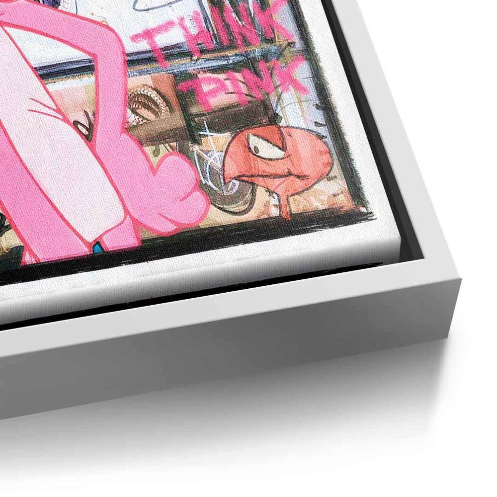 Rahmen goldener premium Pop Leinwandbild, Rahme Panther Der comic DOTCOMCANVAS® Leinwandbild pink mit rosarote Art