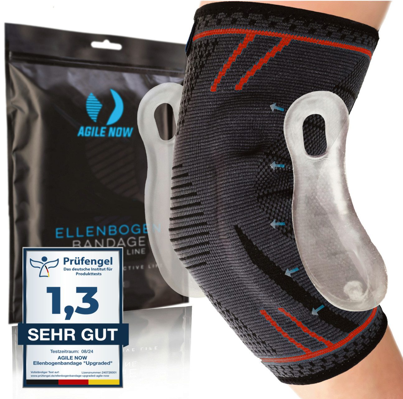 AGILE NOW Ellenbogenbandage Ellenbogenbandagen (Hochwertige Ellenbogenbandage Tennisarm, Ellenbogen Bandage), Atmungsaktiv & Rutschfest