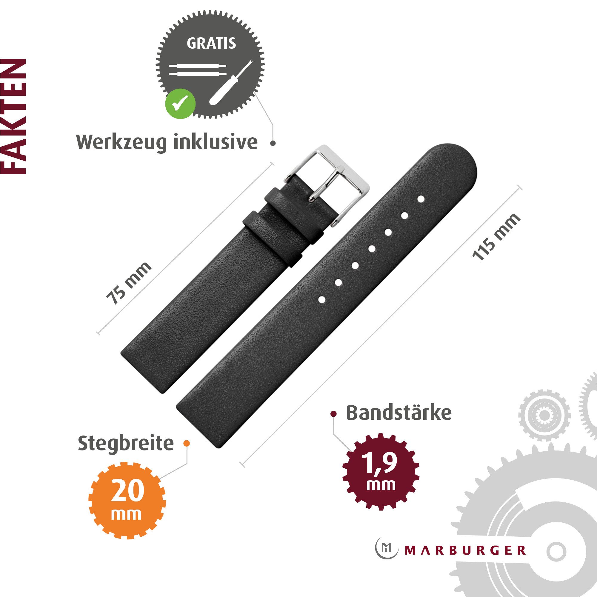 MARBURGER Uhrenarmband 20mm Leder
