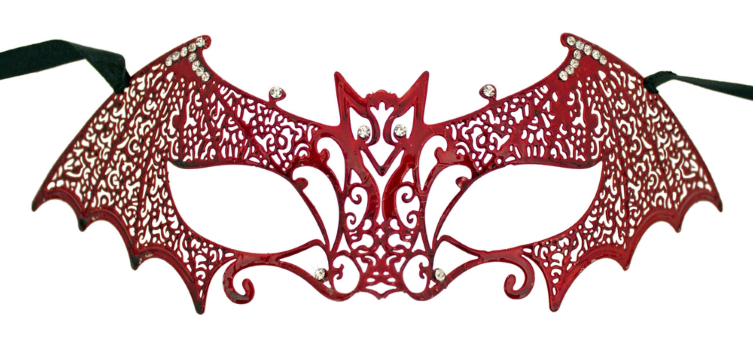 Verkleidungsmaske Metall Augenmaske Fledermaus - Rot mit Strasselem