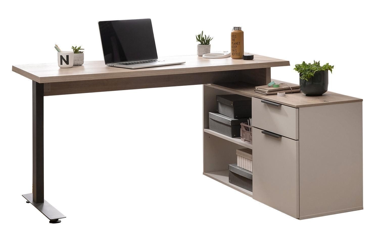 Composad Eckschreibtisch PRONTO, Artisan Eiche Dekor, Cashmerebraun matt, 1 Tür, 1 Schublade, 2 Ablagefächer, B 140 x H 76 x T 120 cm