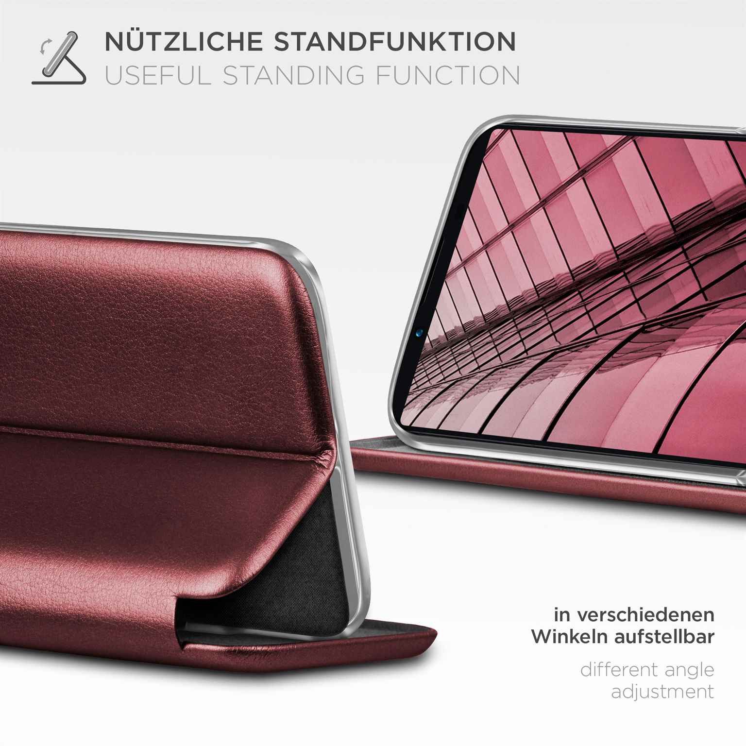 ONEFLOW Handyhülle für Sony Xperia 5 V Premium Hülle Business Cover Rot 6,1 Zoll, 360 Grad Schutzhülle Flip Case Etui Klapphülle Dünn Leder Handy Tasche