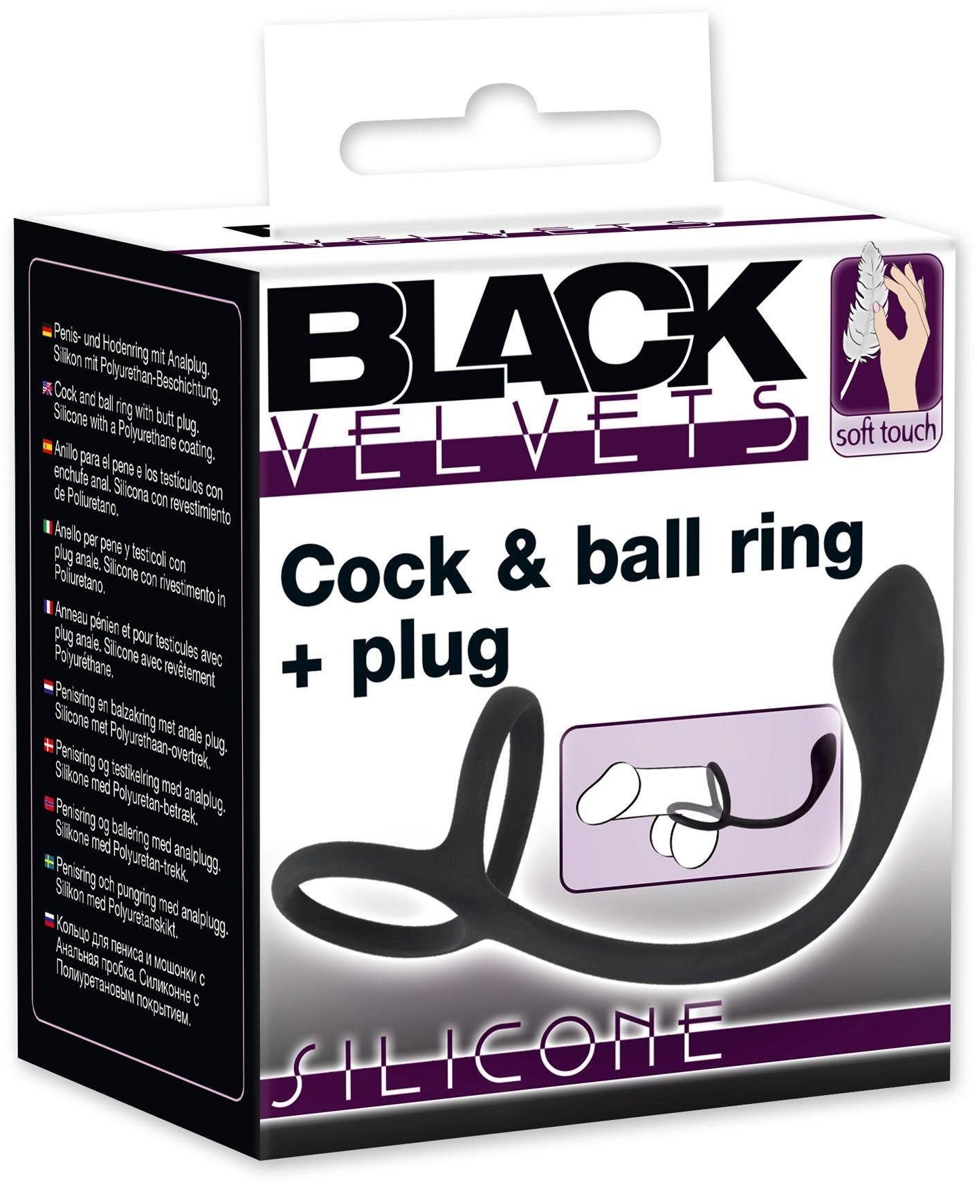 SEX-TOYS BLACK Penis- mit VELVETS Hodenring Analplug, und