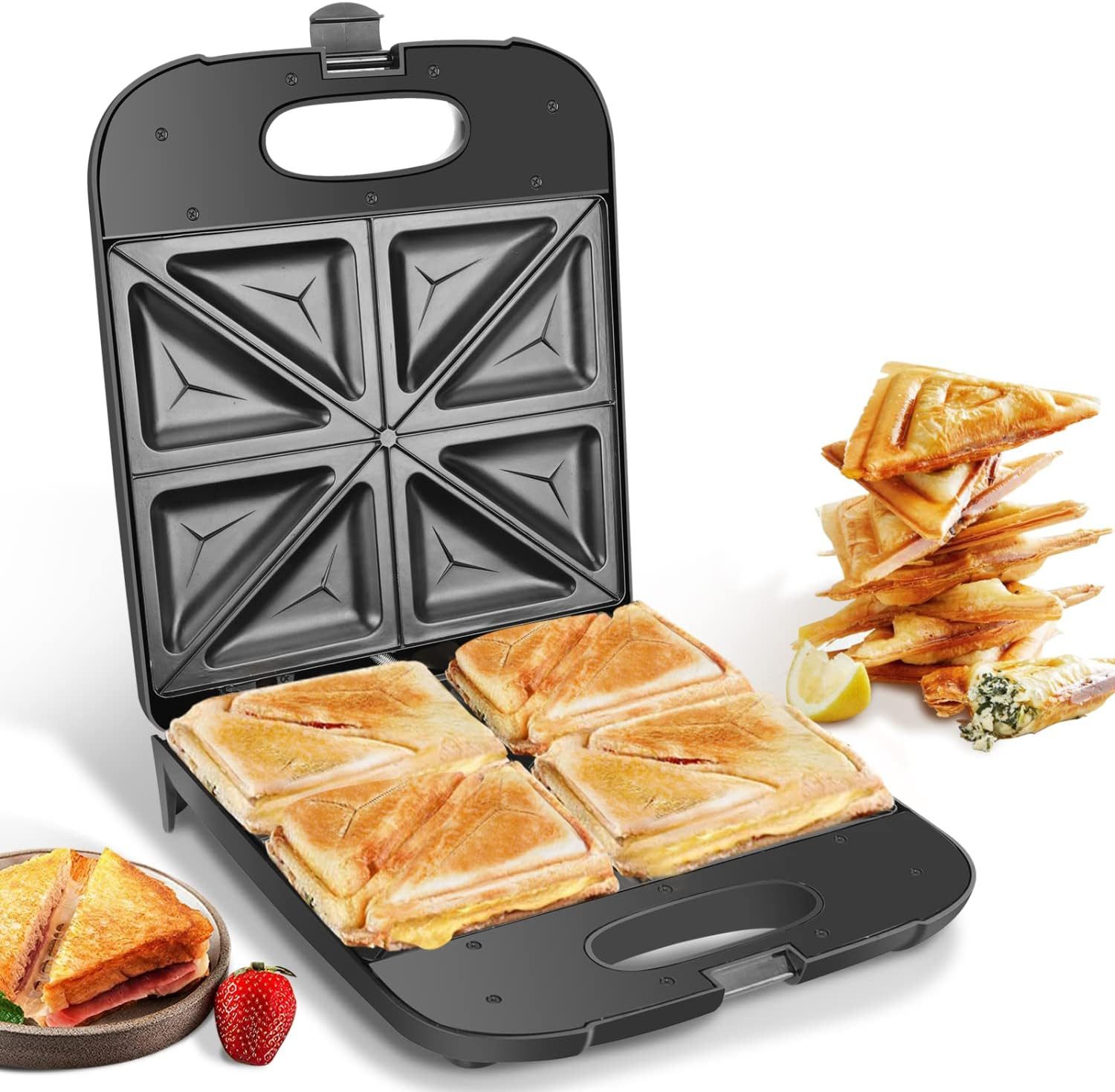 Sandwichmaker Sandwichmaker 1400 W für 4Sandwiches Antihaft-Platten Cool-Touch-Griff