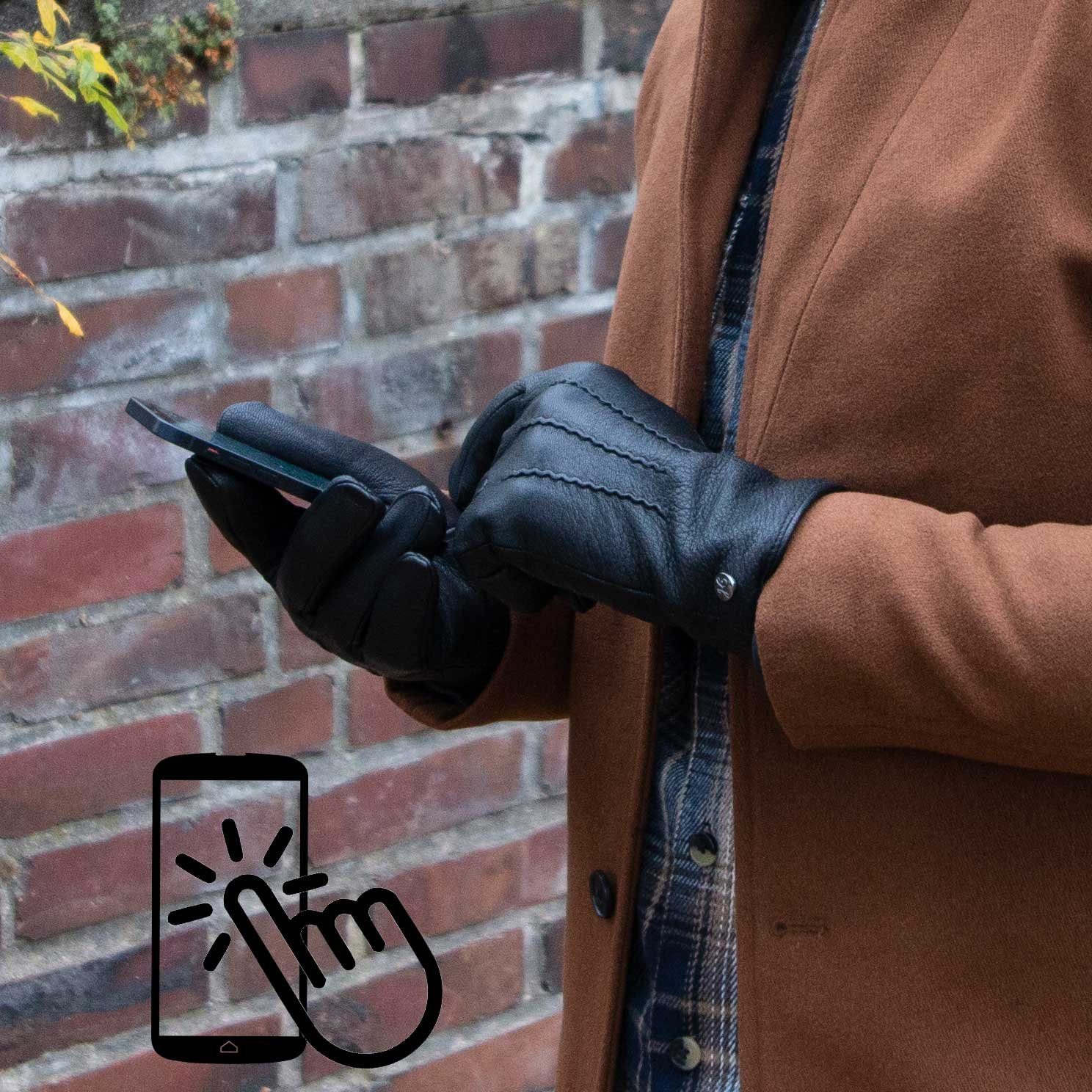 mit Weikert Hand by Lammfell Handschuhe Gewand CHUCK-Ziegenleder Futter-Touchscreenfähig Lederhandschuhe