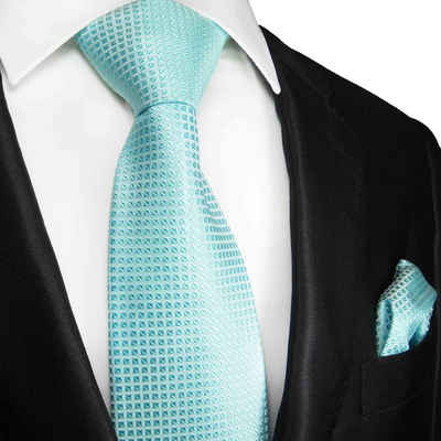 Paul Malone Krawatte Herren Seidenkrawatte mit Tuch modern uni Waffelmuster 100% Seide (Set, 2-St., Krawatte mit Einstecktuch) Breit (8cm), türkis 2057