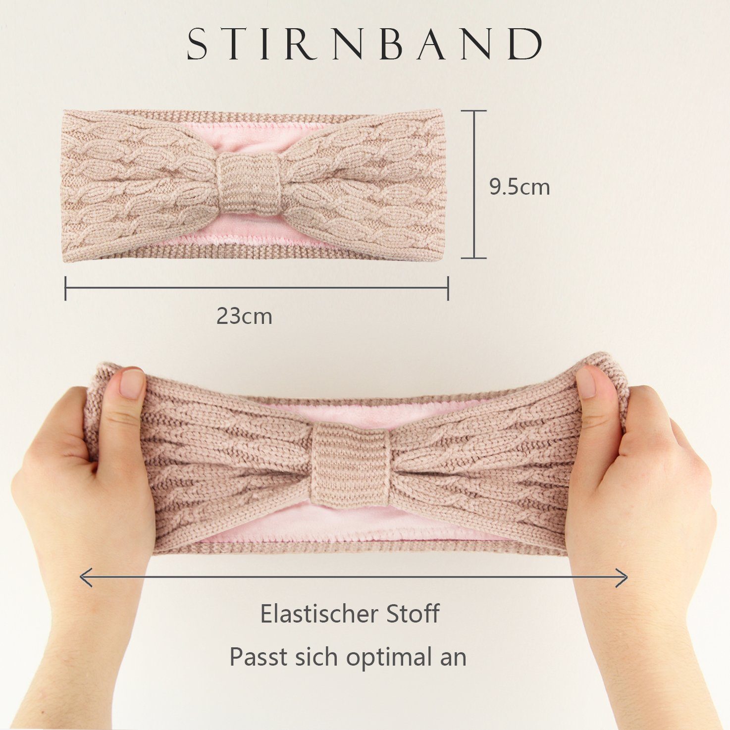 Frentree Stirnband weichem Ohrenschützer Damen, im Twist Innenfutter Dunkelgrau Design, Strick mit Haarband Mädchen Fleece Knoten Schleife