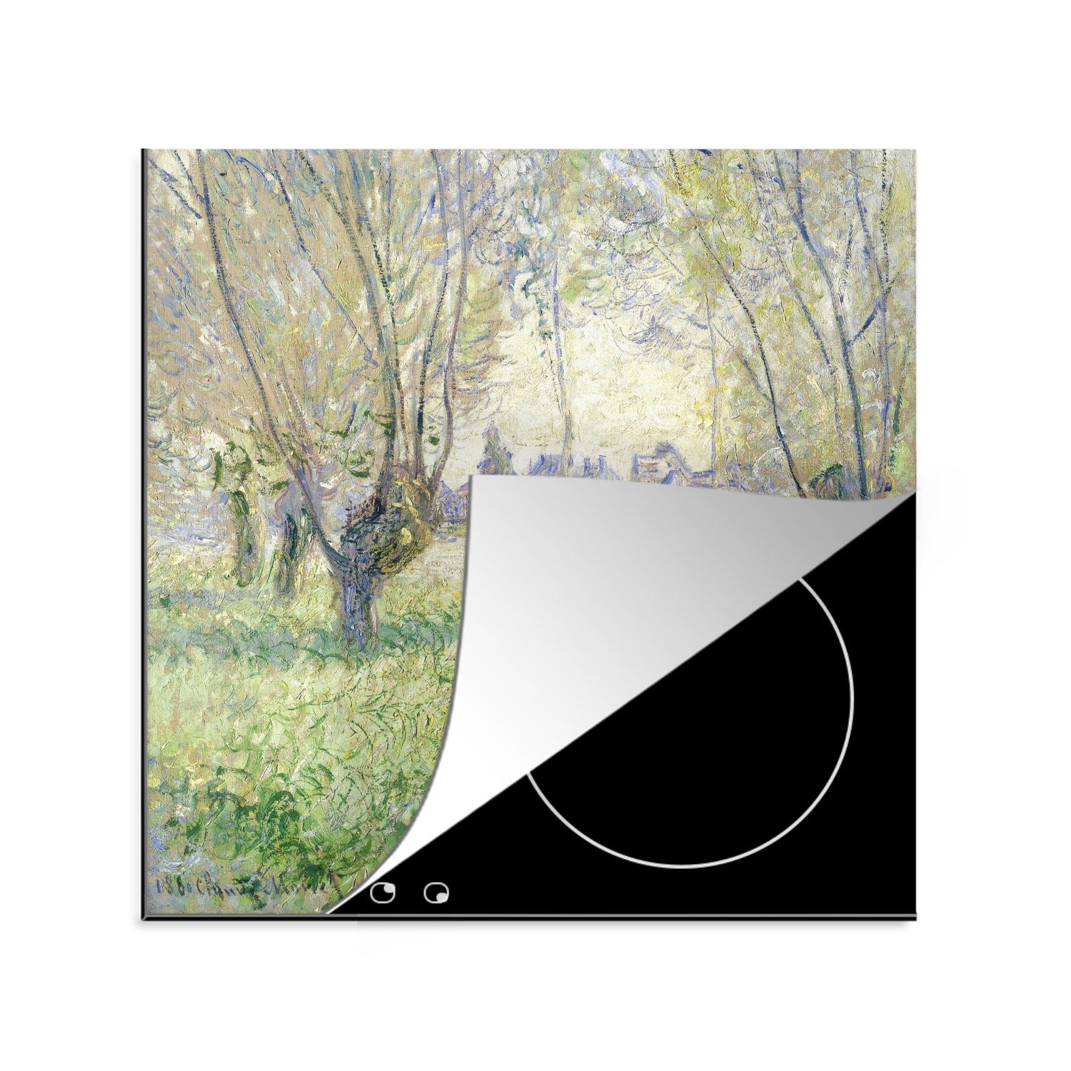 tlg), Ceranfeldabdeckung, Sitzende Herdblende-/Abdeckplatte für Vinyl, MuchoWow - cm, unter Arbeitsplatte den (1 Monet, Weiden küche Frau Claude 78x78