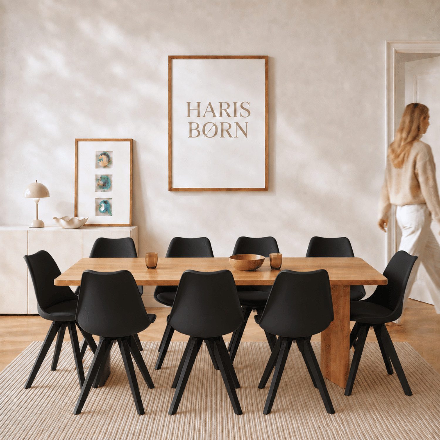 Haris Børn Esszimmerstuhl Skandinavischer Schalenstuhl - Retro Stuhl (Set, 8 St), Schwarz/schwarz - Kunststoffschalenstuhl - Moderne Esszimmerstühle