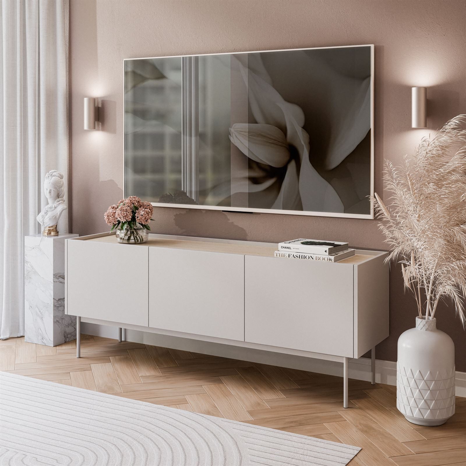 Lookway Lowboard ESSENCE TV Schrank 144 Kaschmir / Eiche Linea günstig online kaufen