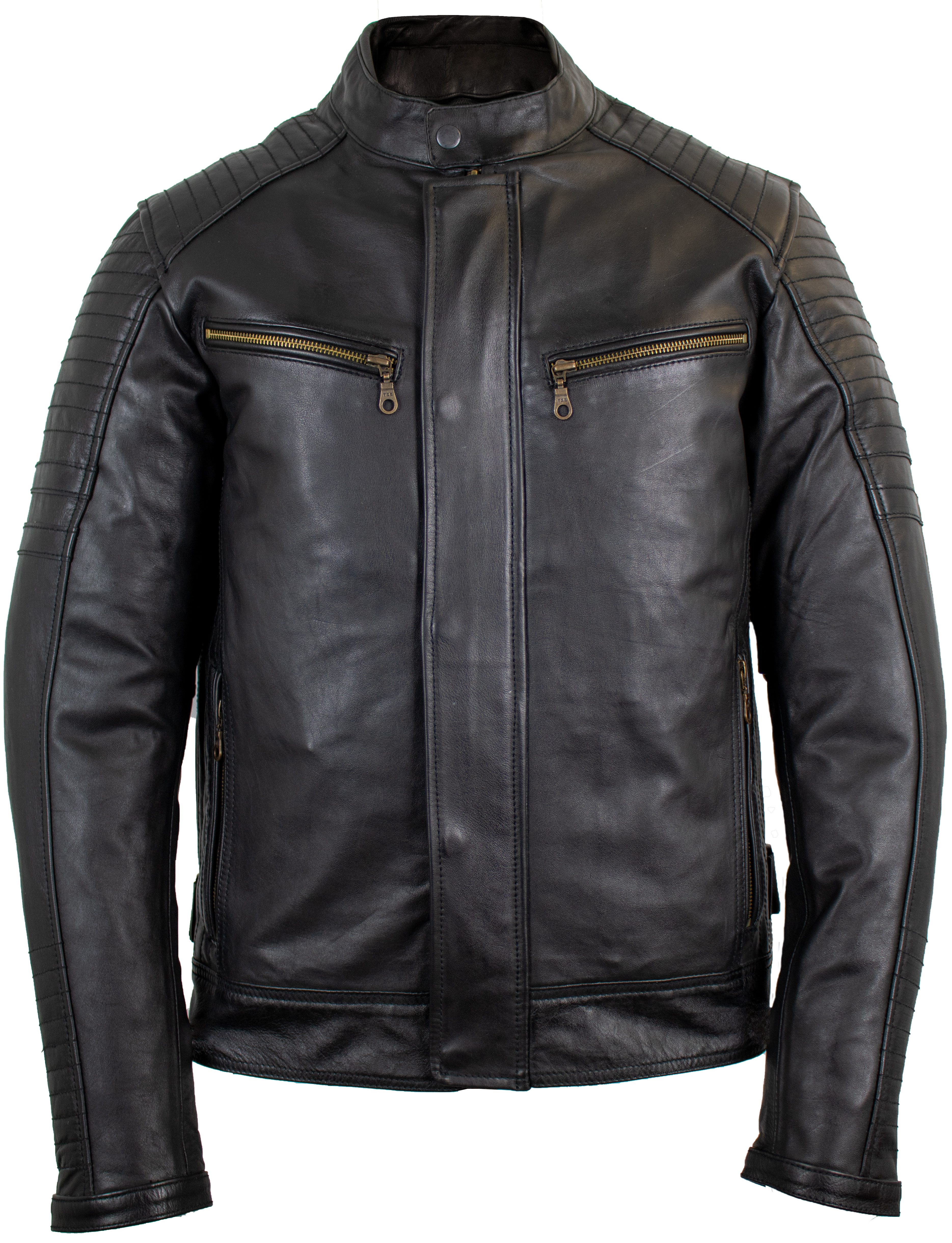 MDM Motorradjacke Herren Motorrad Lederjacke Echtleder Retro Bikerjacke Protektoren (Set, 1x Motorrad Lederjacke, 5x Protektoren) Retro Used Look, Herausnehmbare Protektoren, Thermofutter