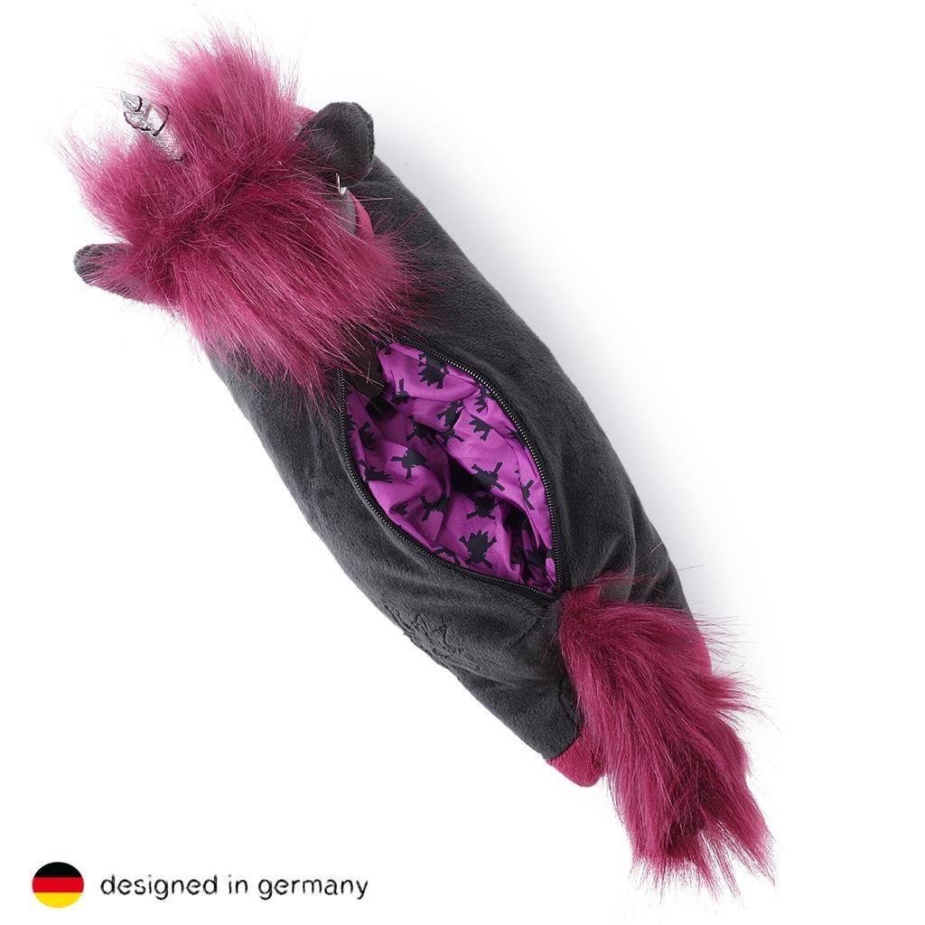 Corimori Federmäppchen Kuscheltier (Drache, Federmäppchen Punk-Einhorn Washi Schule, das Etui Federtasche, Tape, Federmäppchen Einhorn, Plüsch uvm), Fuchs, Schultüte, (anthrazit/lila) Flauschig, "Ruby"