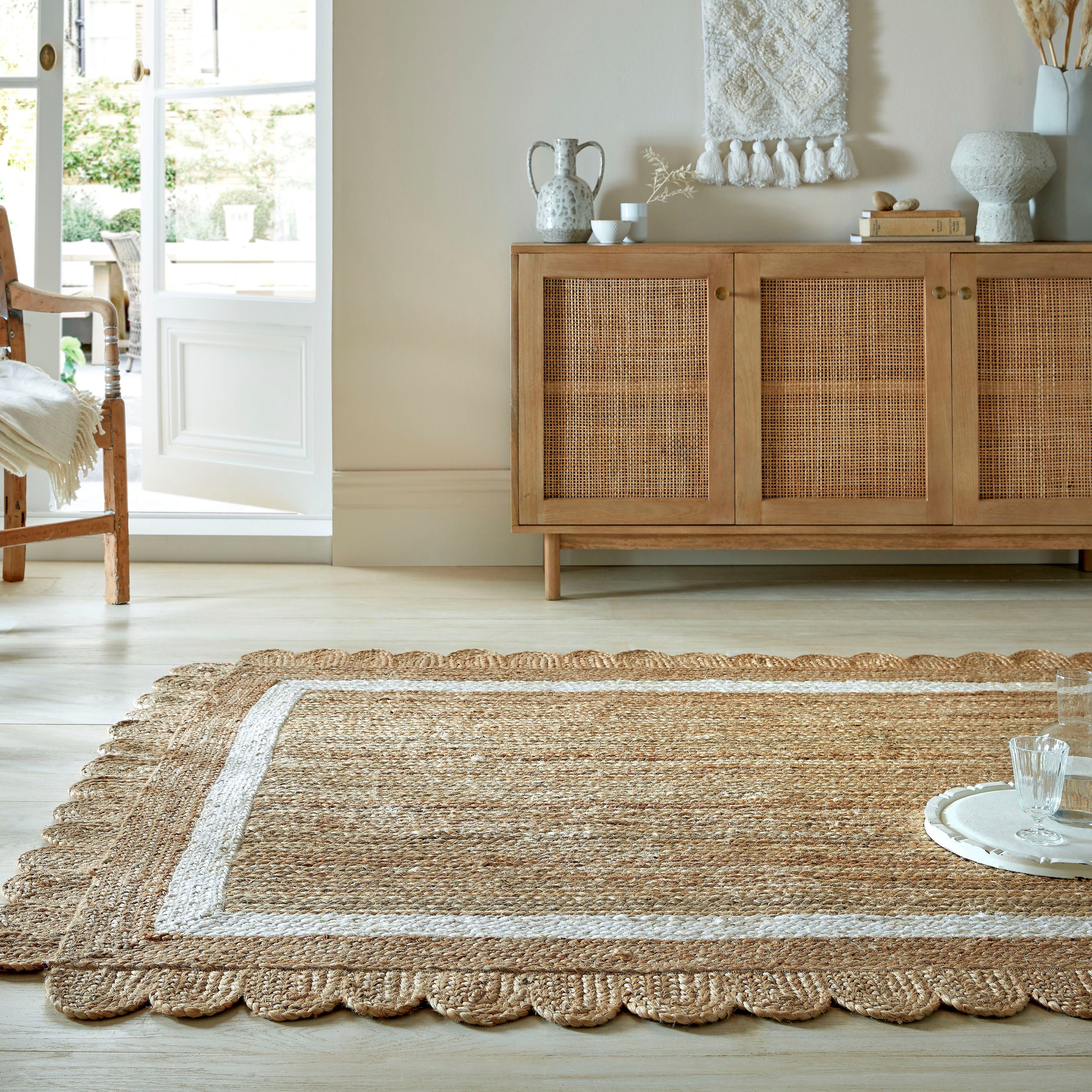 aus mm, Höhe: 7 fußbodenheizungsgeeignet, natur/weiß mit rechteckig, 100% Teppich FLAIR Bordüre Grace, RUGS, Jute,