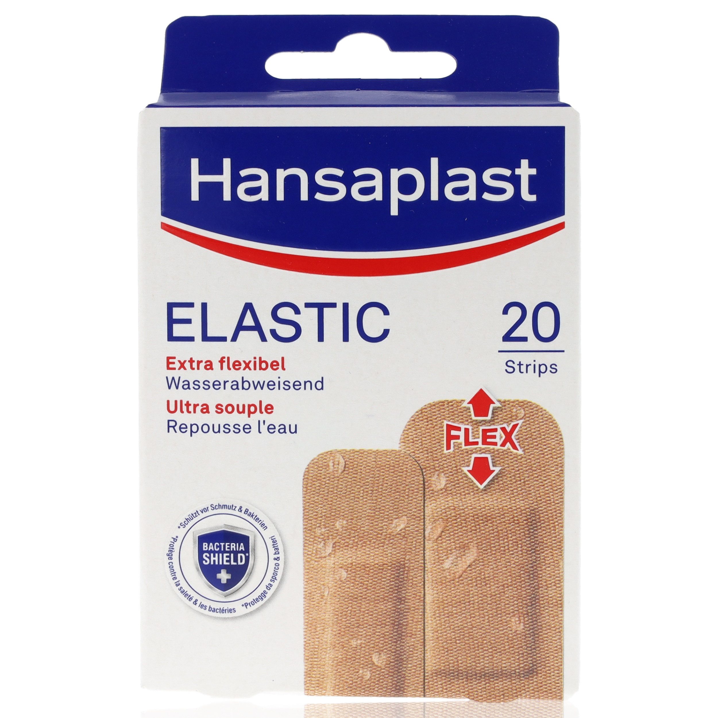 Hansaplast Wundpflaster Hansaplast Elastic Strips 20Stk (20 St., 20 Strips in 2 Größen), Besonders elastische, wasserabweisende Wundpflaster