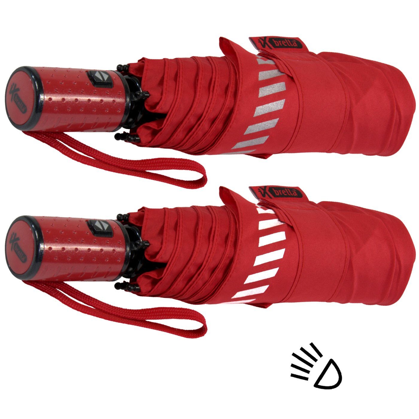 durch - rot Sicherheit Kinderschirm reflektierend, iX-brella mit Auf-Zu-Automatik, Reflex-Streifen Taschenregenschirm