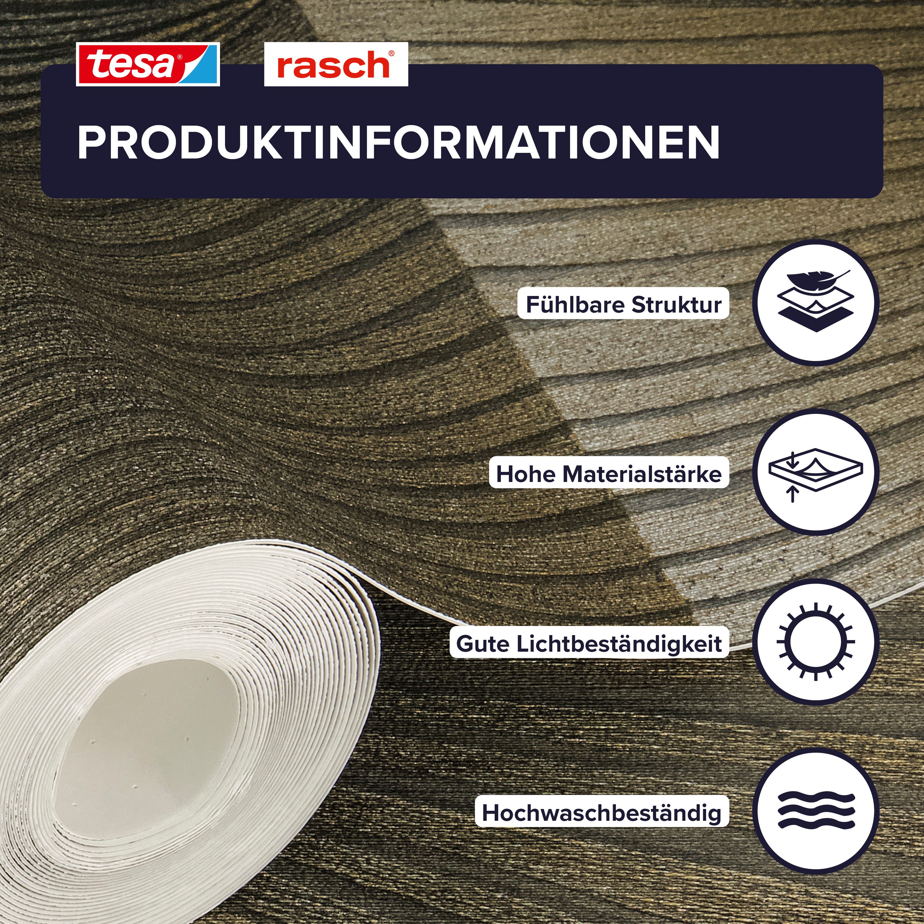 Rasch Vliestapete Cairo - Selbstklebende Tapete 3D Effekt von tesa® x rasch®, strukturiert, 3D-Optik, geometrisch, Gold-Optik, (1 St), selbstklebend, 6,00m x 0,53m