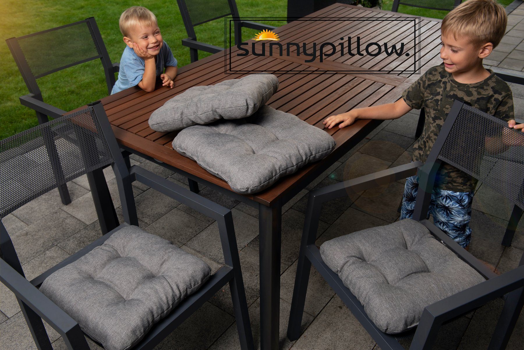 sunnypillow Stuhlkissen 4er Set Stuhlkissen 40x40 cm Bequeme 8cm, Polsterauflage Auflage für Stühle / Bänke