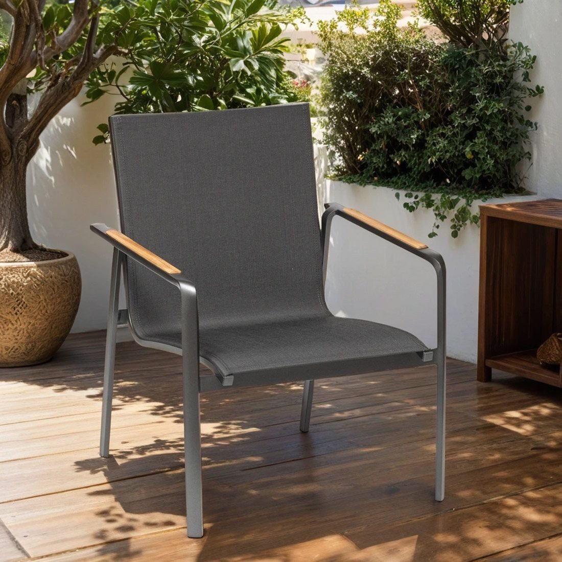 KETTLER Gartenlounge-Sessel Kettler Lounge Stapelsessel DIAMOND Anthrazit Charcoal Teak