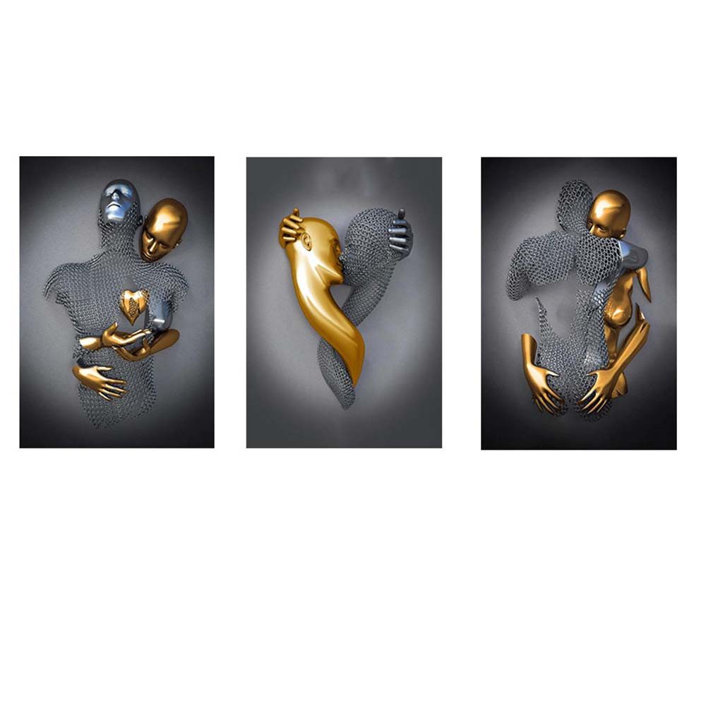 trends for living Wandbild 3D Metallfigur Statue Kunst Liebe Herz Kuss Bild günstig online kaufen