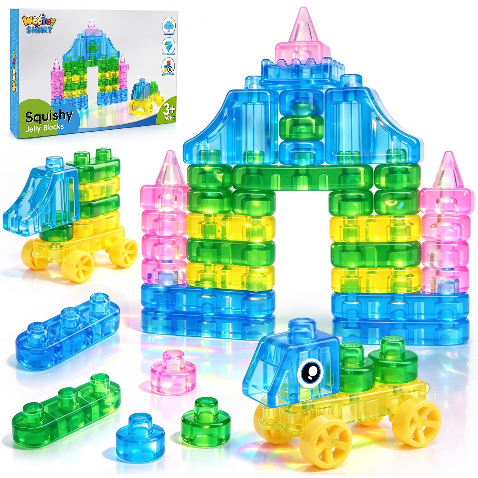 Wootoy Weiche Bausteine für Kinder ab 3 Jahren Spielbausteine, (Flexible Steckbausteine in 4 Farben, 41 St., Konstruktionsspielzeug), STEM Lernspielzeug zur Förderung von Kreativität und Motorik