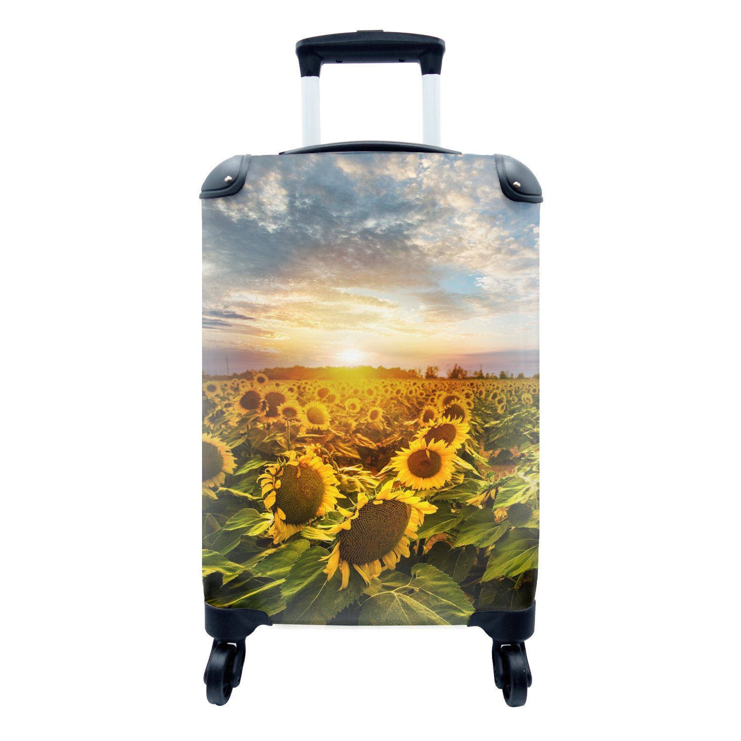 MuchoWow Handgepäckkoffer Blumen - Sonnenblume - Himmel, 4 Rollen, Reisetasche mit rollen, Handgepäck für Ferien, Trolley, Reisekoffer