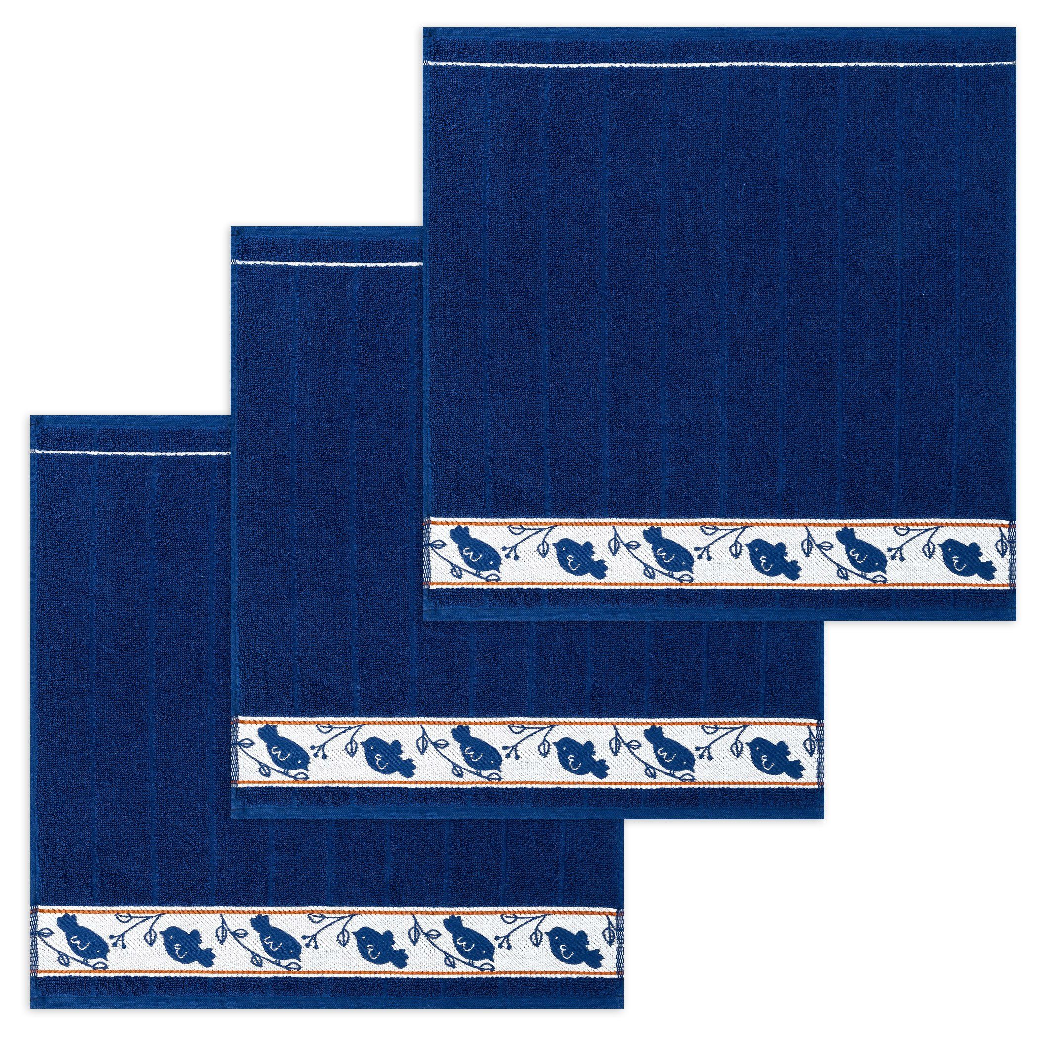 Baumwolle 3er Pack Geschirrtuch Kracht Stück) Blau Set), (Set, Piepmatz, Küchenhandtücher ca.50x50cm 3-tlg., (3 Frottee