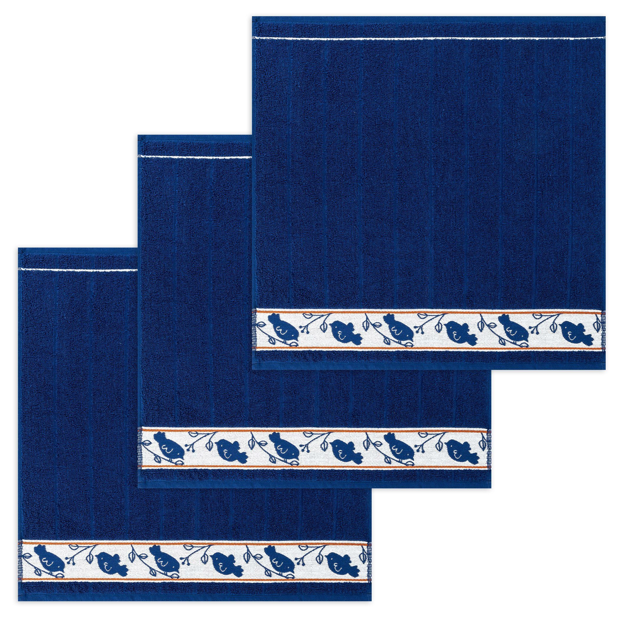 Frottee Blau Küchenhandtücher 3-tlg., Kracht 3er (Set, Geschirrtuch ca.50x50cm Stück) Pack Set), Baumwolle Piepmatz, (3