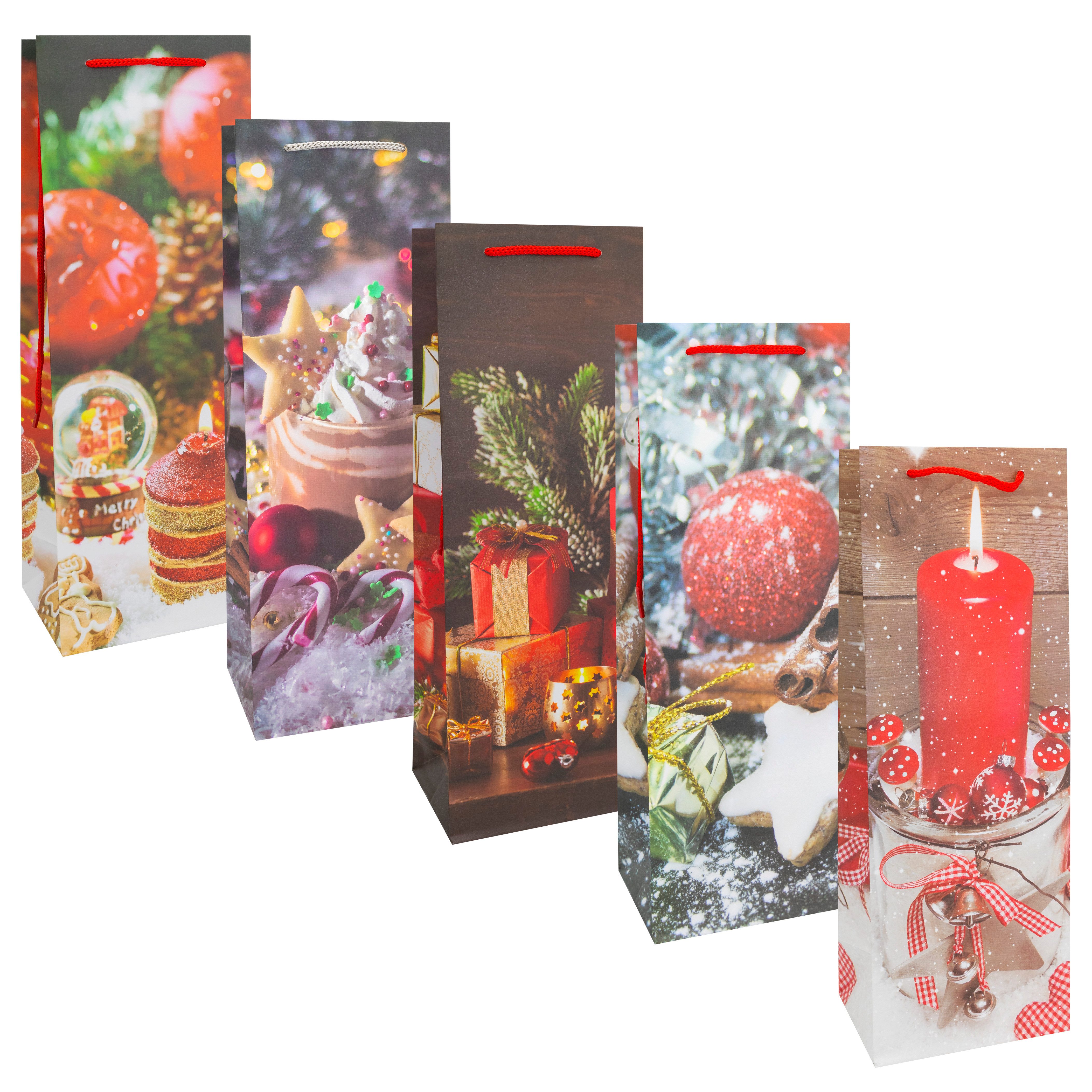 Idena Tragetasche Flaschentasche Weihnachten - sortierte Motive, 35 x 12,5 x 9 cm