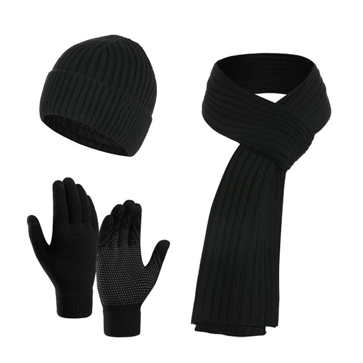 Jormftte Bommelmütze Damen Winter Für Warm,Schal Set Winter Schal Set,Lange schwarz