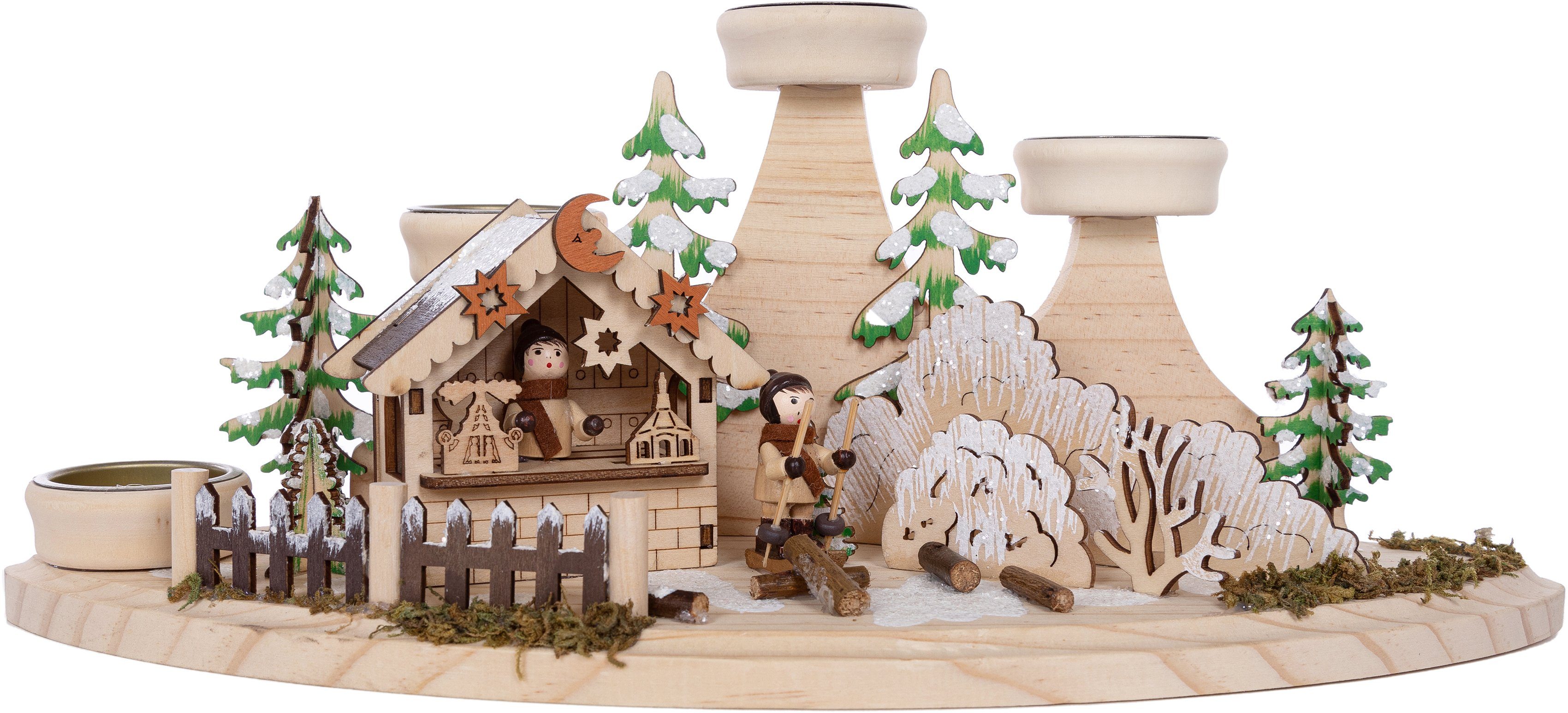 OTTO home Teelichthalter Weihnachtsdeko, 16,5 cm breit (1 St), Winterlandschaft aus Holz, mit 4 Teelichthaltern – Bild 2 von 5