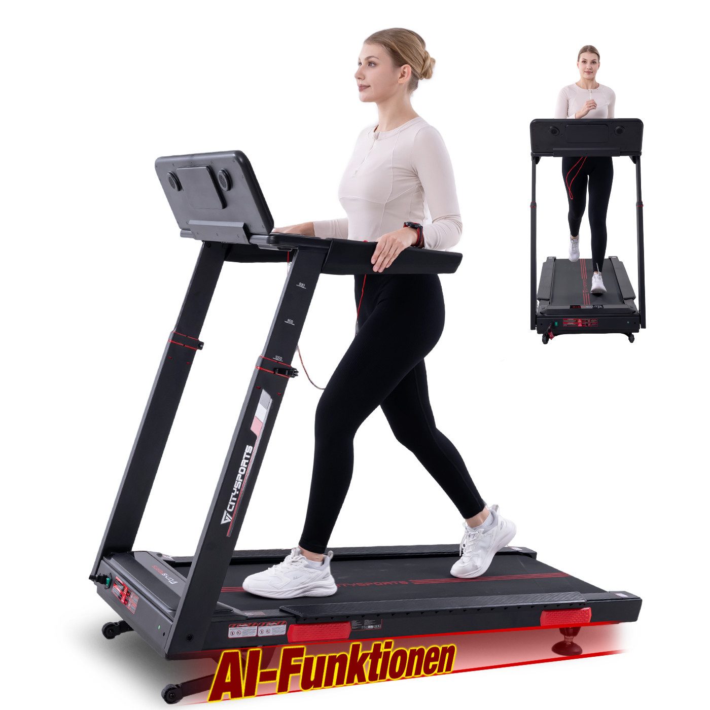 CITYSPORTS Laufband Laufband für zu Hause, Elektrischer Winkellift 15 St. mit Bosch motor, KI-Assistenten,50*135 cm Laufbahn, 1-16,5km/h, mit APP