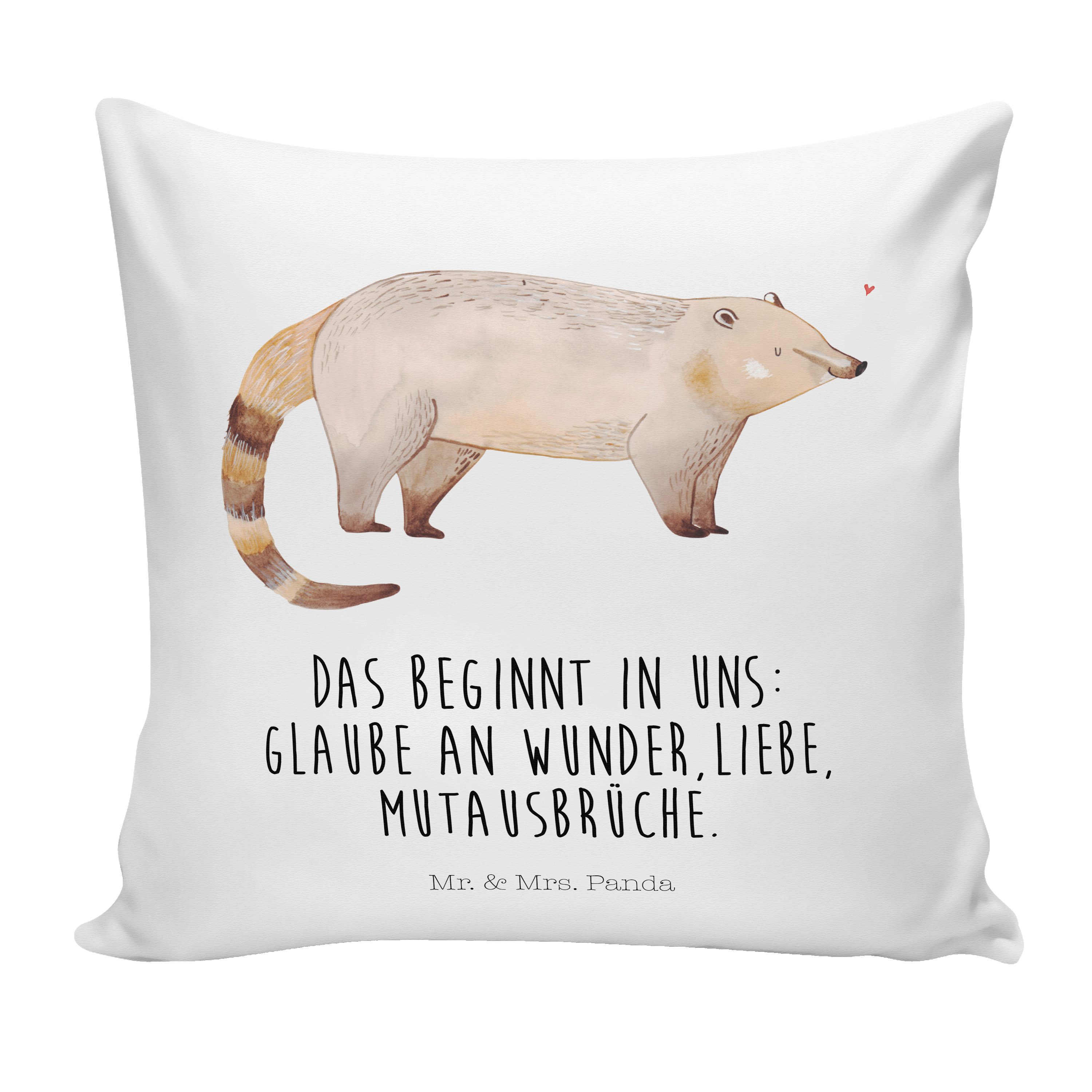 Mr. & Tiere Weiß Nasenbär Mrs. Dekokissen Geschenk, Rüsselbär, Laune, - Motivkissen, - gute Panda