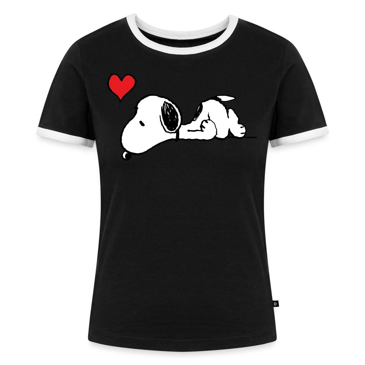 Spreadshirt T-Shirt Peanuts Snoopy Liebe Herz Love Frauen Kontrast T-Shirt (1-tlg)