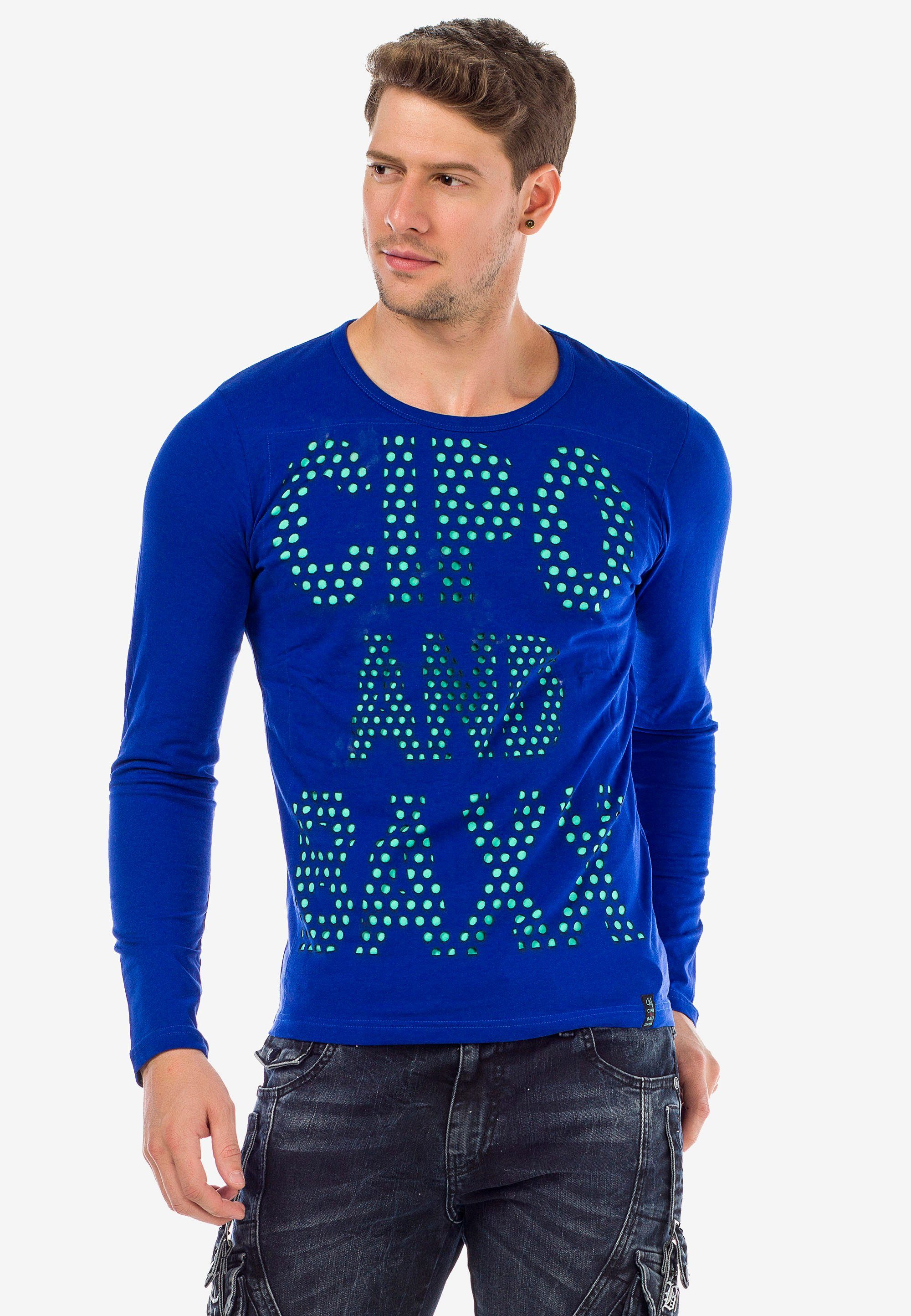 Cipo & Baxx Langarmshirt mit coolem Frontprint blau