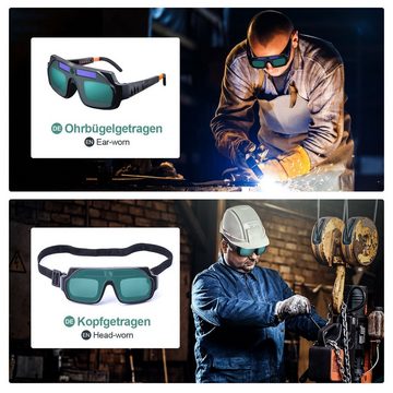 Yorbay Arbeitsschutzbrille Automatische Schweißeraugenbrille, solarbetriebene Schweißerbrille, Schweißschutzbrillen mit 10 Schutzgläser, einem Kopfband