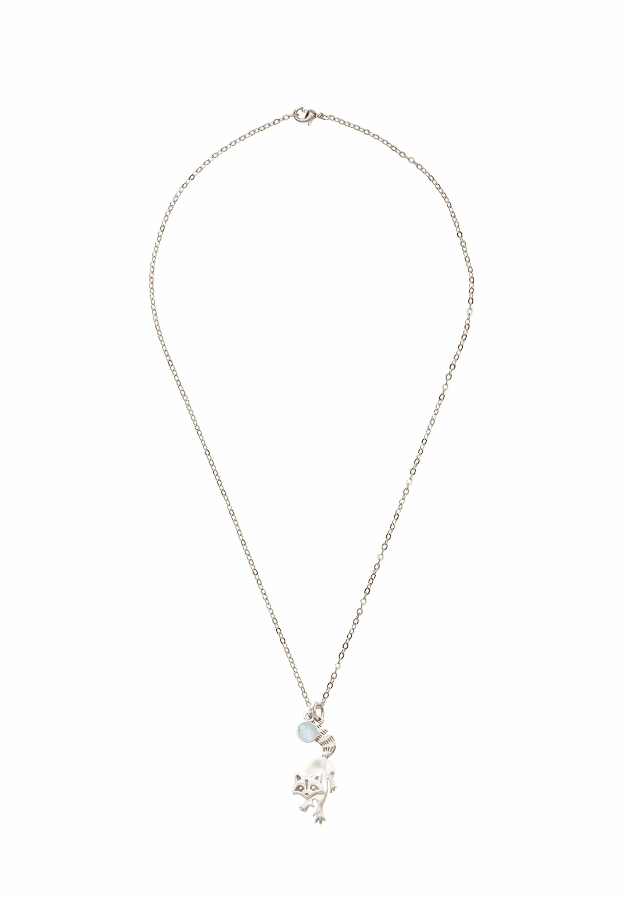 Gemshine Kette mit Anhänger Waschbär Chalcedon Wildnis silver Kuscheltier - coloured der