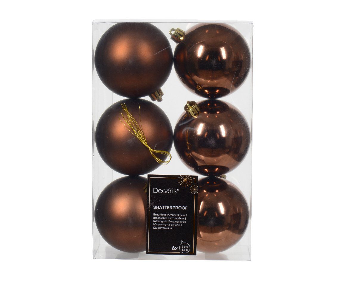Kaemingk Weihnachtsbaumkugel, Weihnachtskugeln Kunststoff 8cm 6 Stück - Espressobraun von Kaemingk