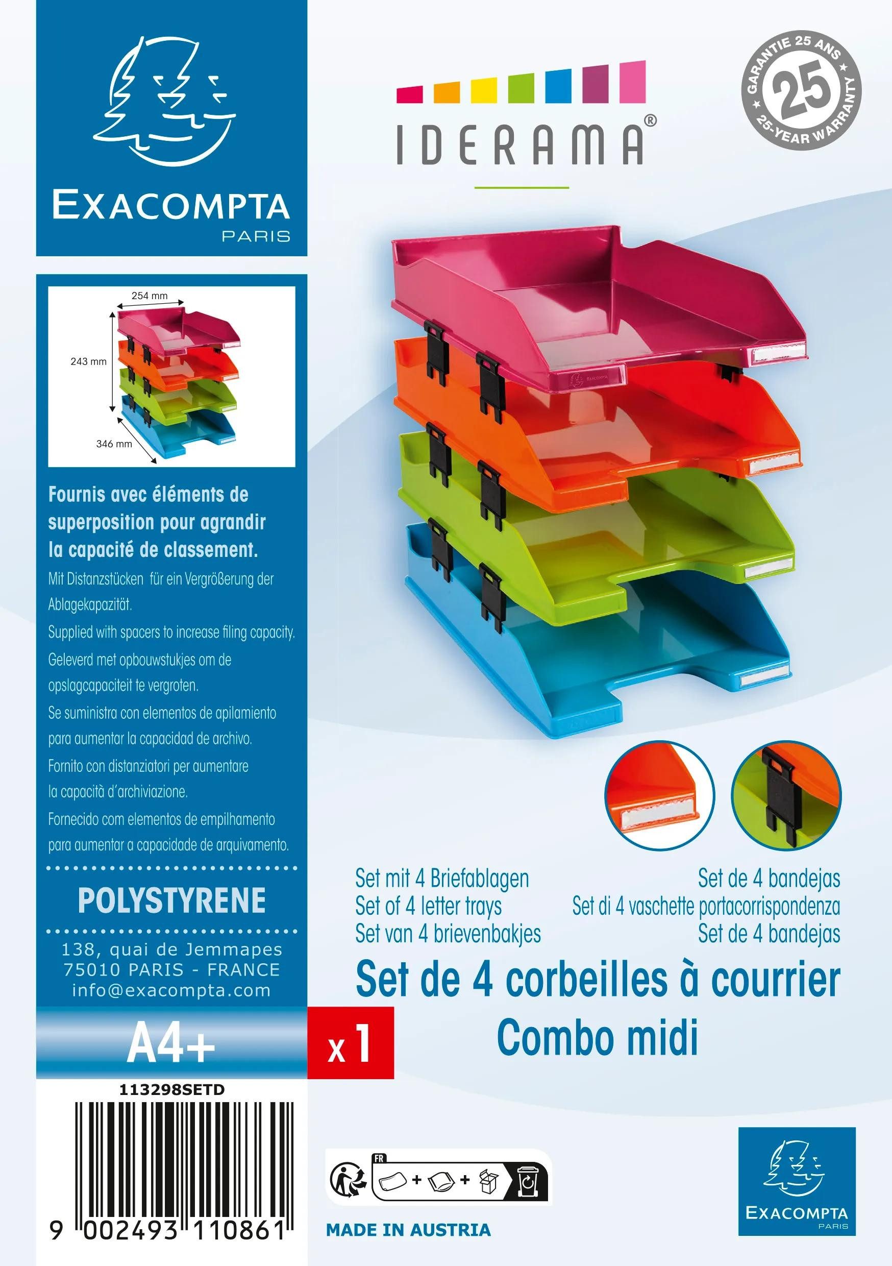 EXACOMPTA Briefablage Set mit 4 Briefablagen COMBO MIDI, Iderama - sortiert - 113298SETD, Briefablagen