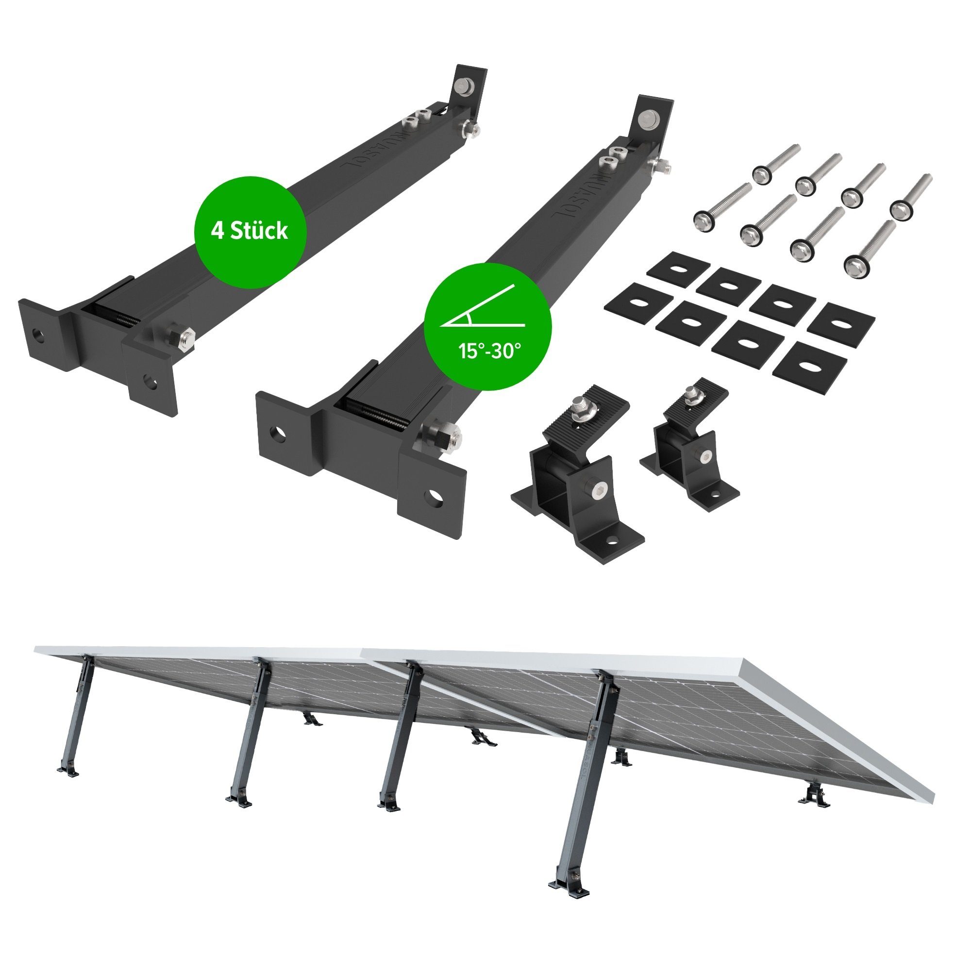 NuaSol Solarmodul-Halterung 2x verstellbar Neigungswinkel 15° - 60° siber / schwarz