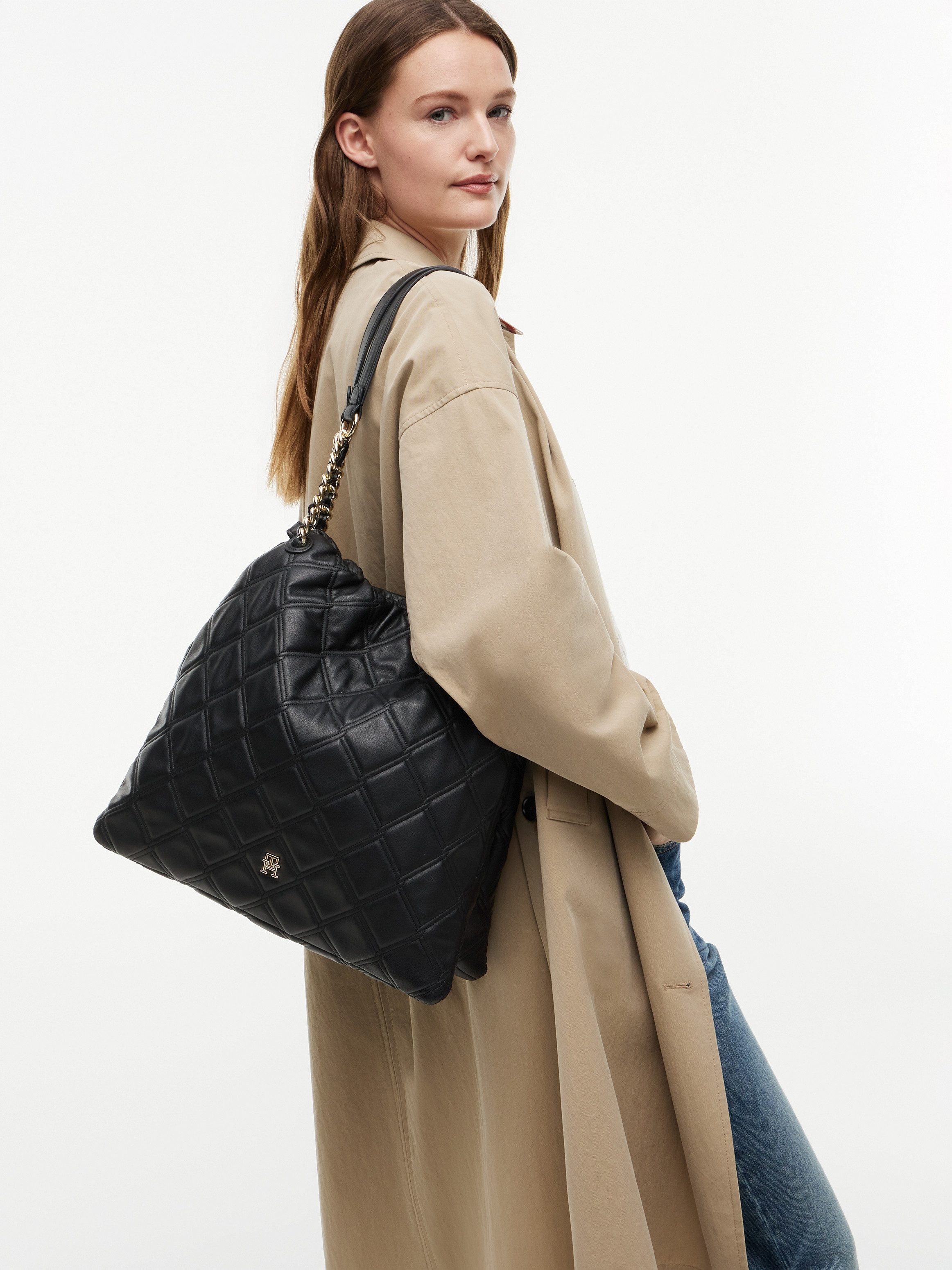 Tommy Hilfiger Tragetasche TH FEMININE TOTE, Damen Umhängetasche, Schultertasche, Handtasche mit Ziersteppung
