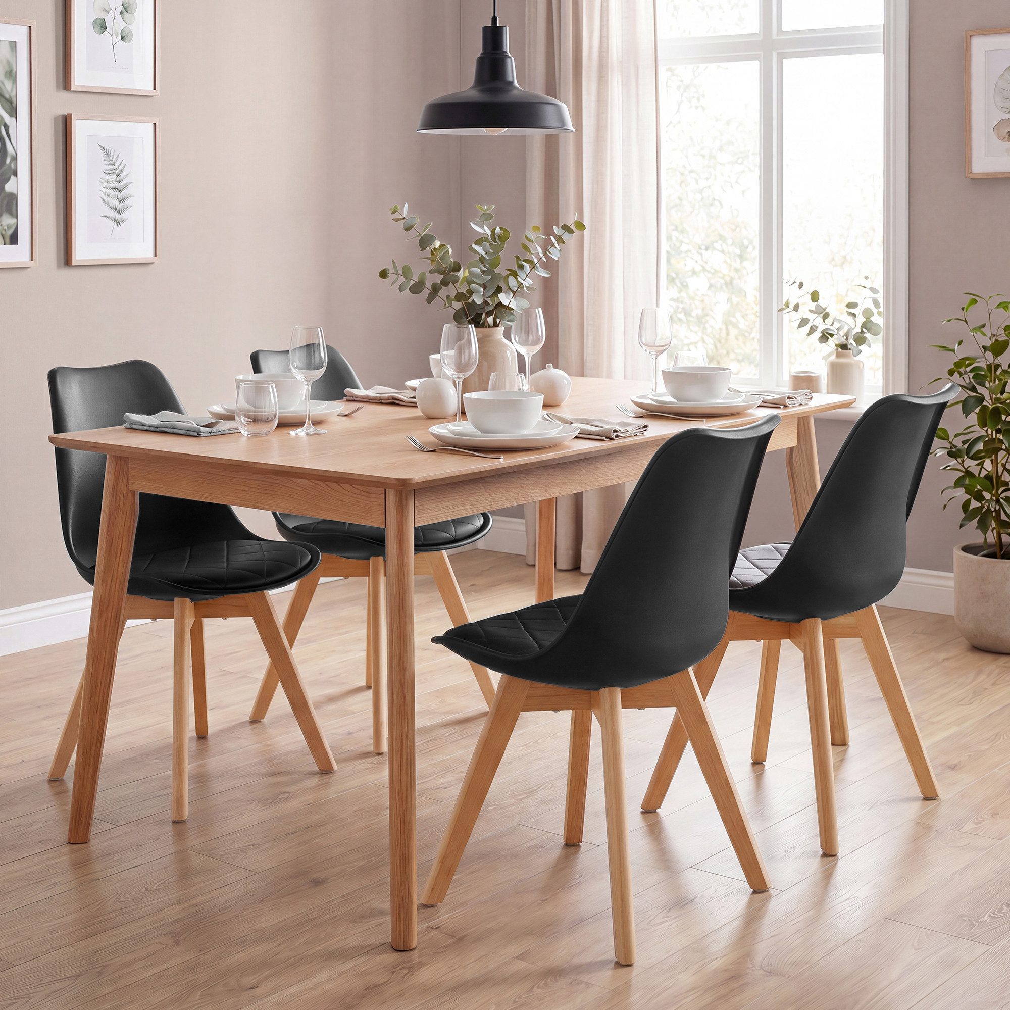 VASAGLE Esszimmerstuhl aus PU-Leder und Buchenholz, für Esszimmer und Büro, Gepolsterte Küchenstühle, 4er Set, 46,5 x 57 x 79 cm – Bild 2 von 5