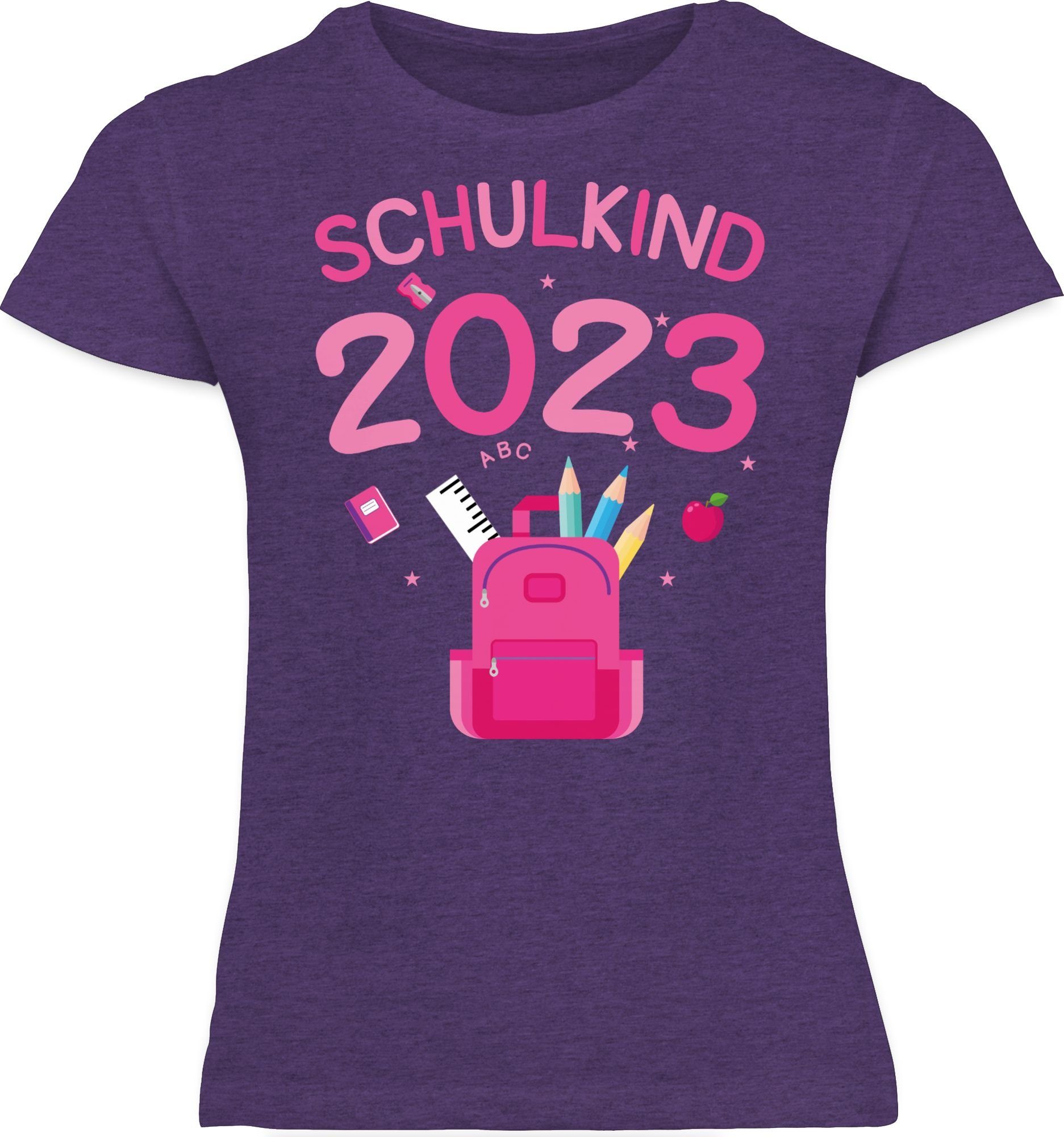 2 Schulkind Lila 2023 Einschulung Mädchen T-Shirt Meliert Shirtracer