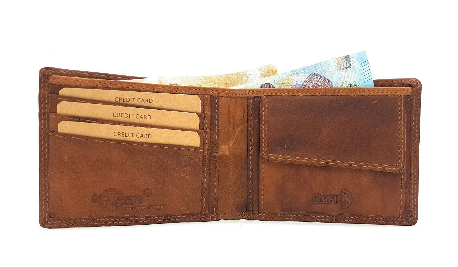 McLean Büffel echt Geldbörse Leder Schutz, mit RFID flach, Portemonnaie Voll-Leder