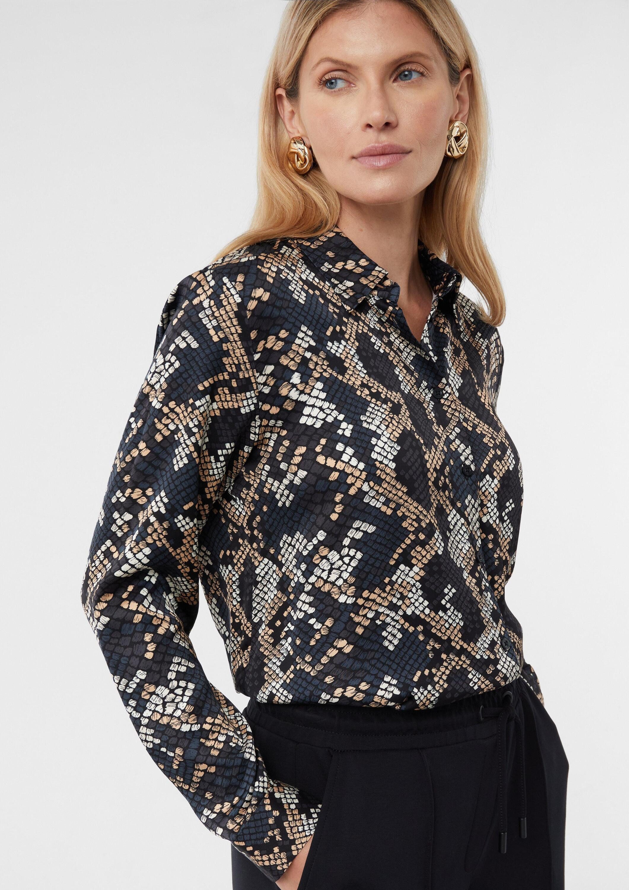 comma Langarmbluse Bluse Hemdbluse aus Viskosesatin mit Animal-Print günstig online kaufen