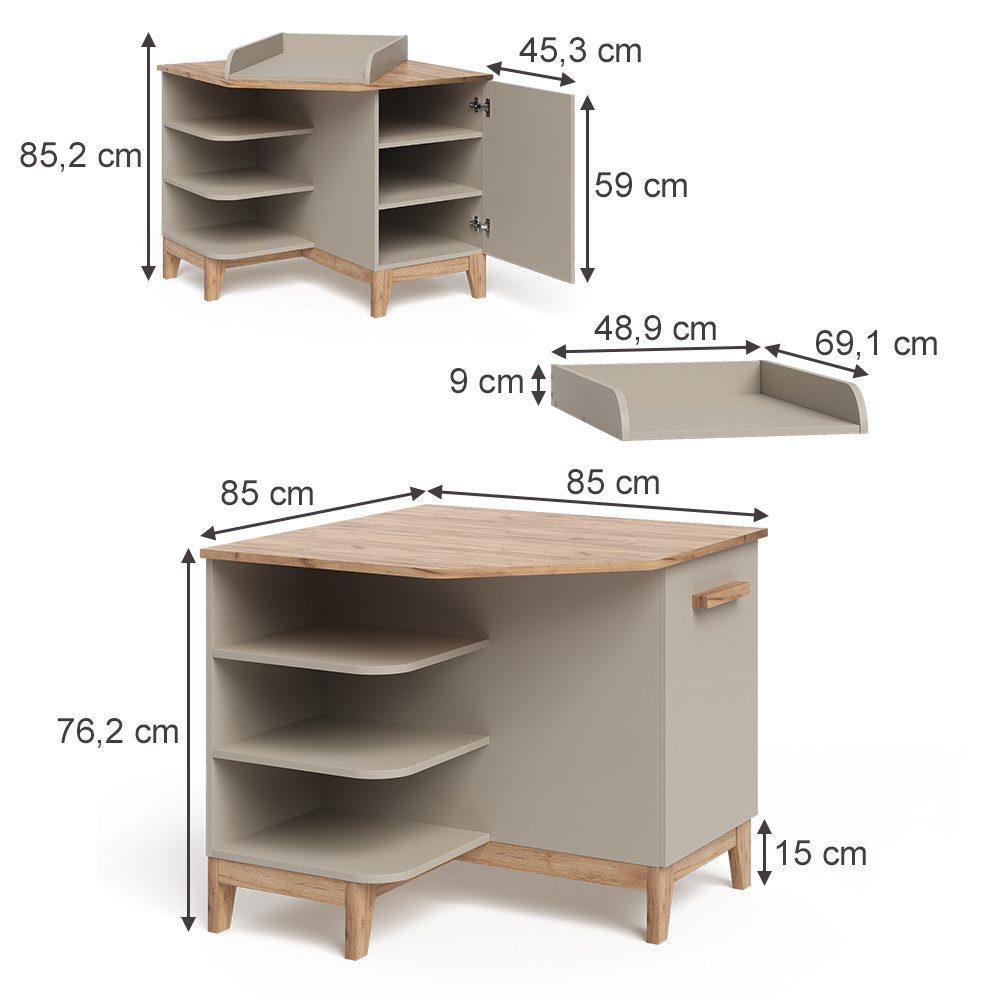 VitaliSpa® Wickelkommode Malia, Cashmere/Artisan/Artisan, 85 x 85.2 cm mit Tür