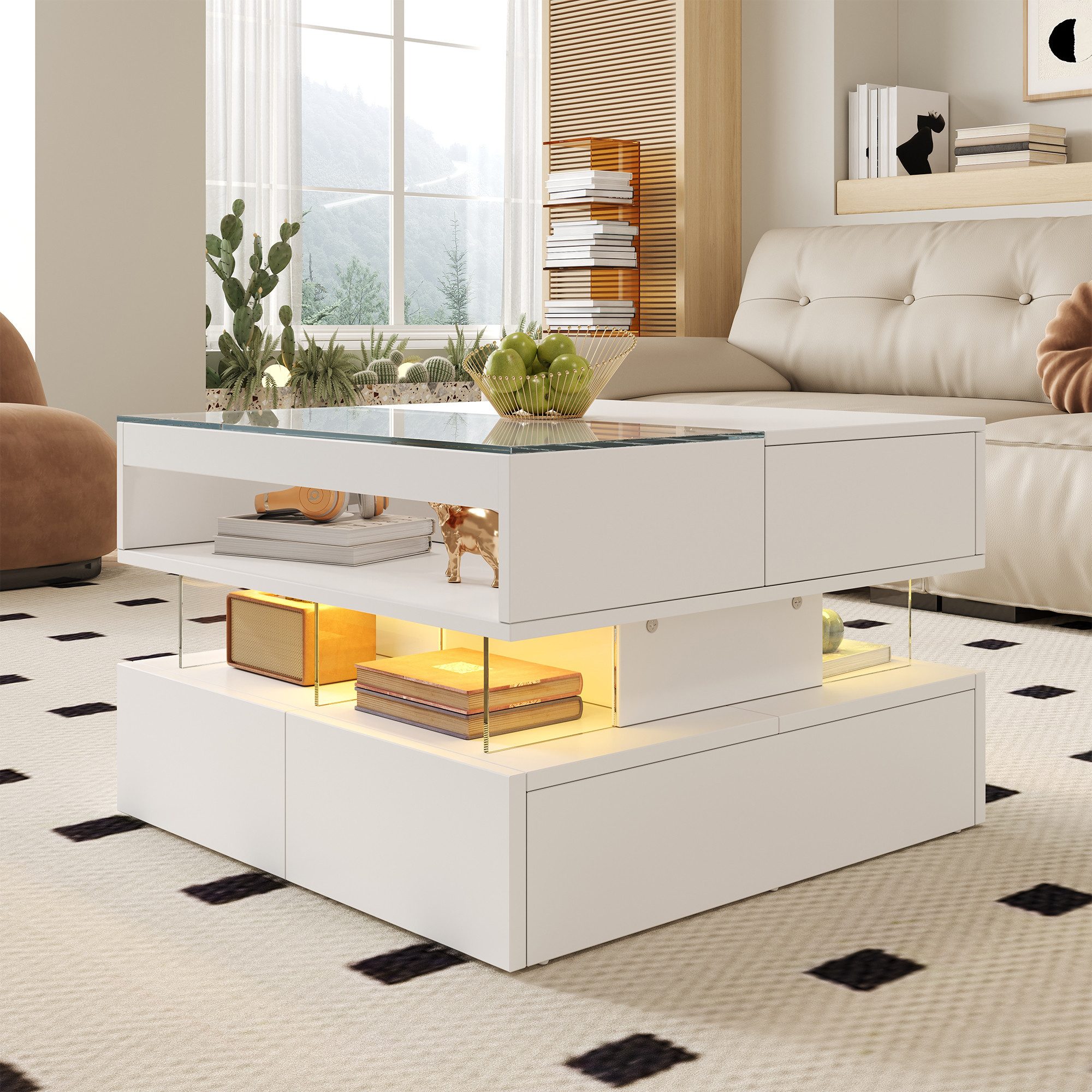 MODFU Couchtisch Couchtisch (Wohnzimmertisch, Sofatisch, 1-St., Glasplatte günstig online kaufen