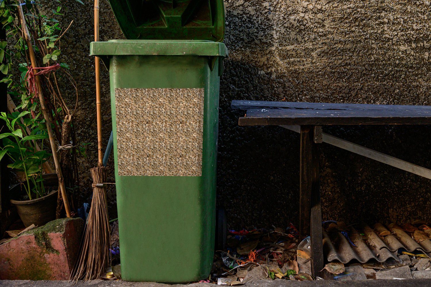 MuchoWow Wandsticker Granit Muster - Container, Mülleimer-aufkleber, Mülltonne, (1 Abfalbehälter Textur - St), Sticker